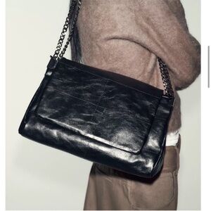 Zara Black Leather Shoulder Bag with chains